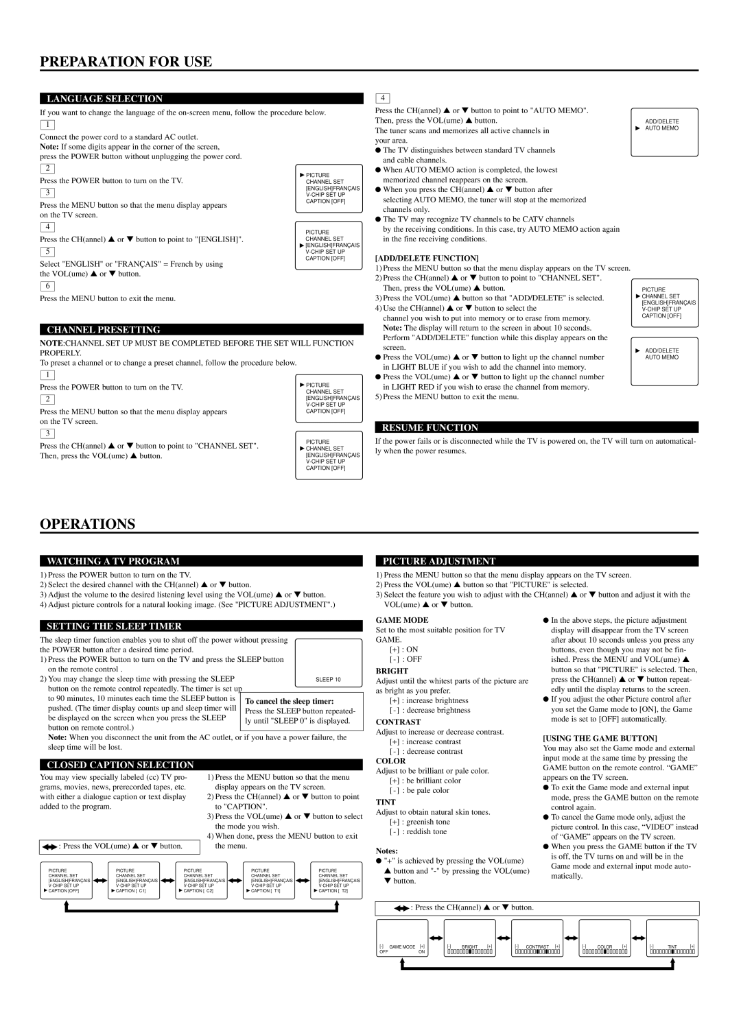 Emerson ET1333D owner manual Preparation for USE, Operations 