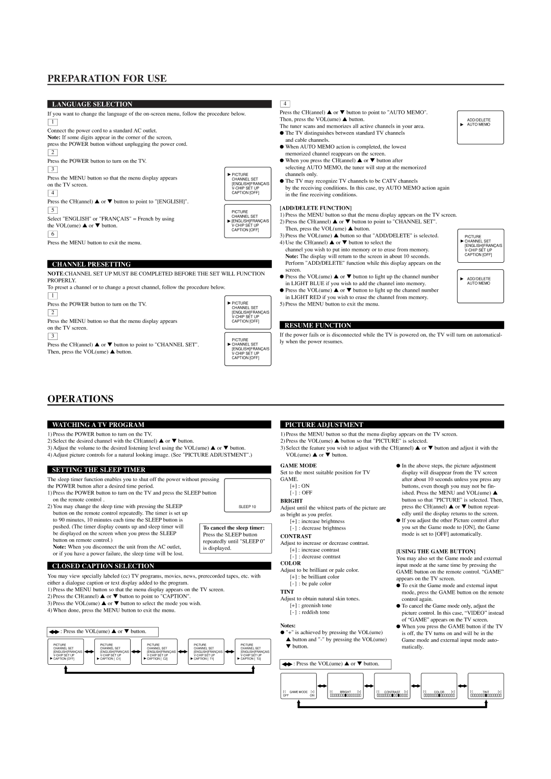 Emerson ET1932C owner manual Preparation for USE, Operations 