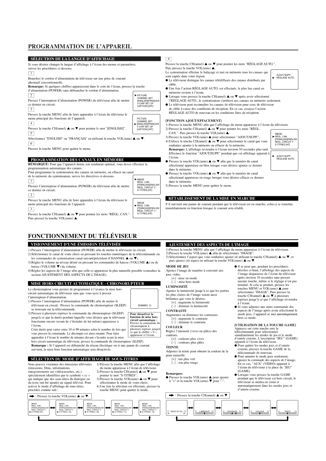 Emerson ET1932C owner manual Programmation DE L’APPAREIL, Fonctionnement DU Téléviseur 