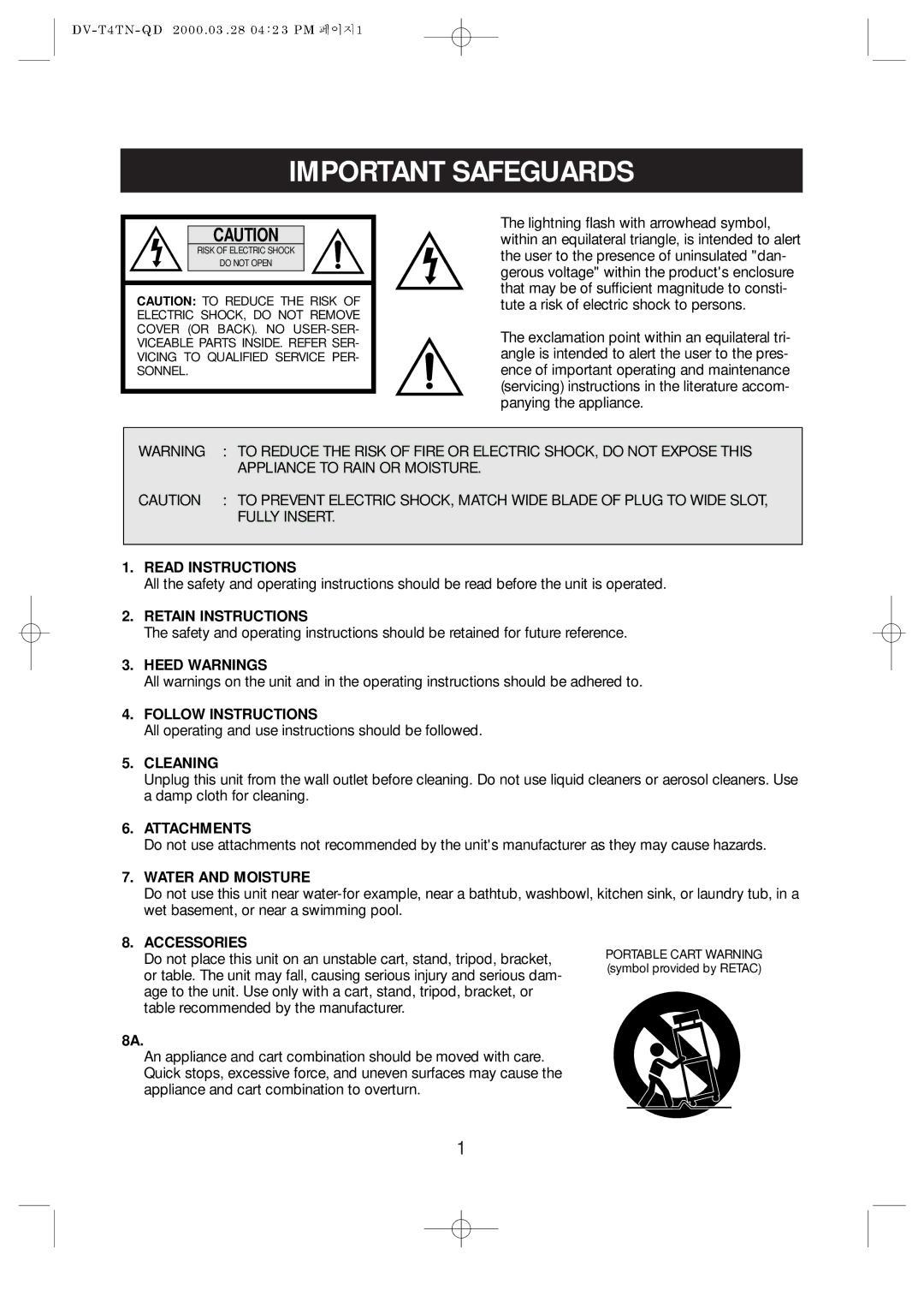 Emerson EV477 owner manual Important Safeguards 