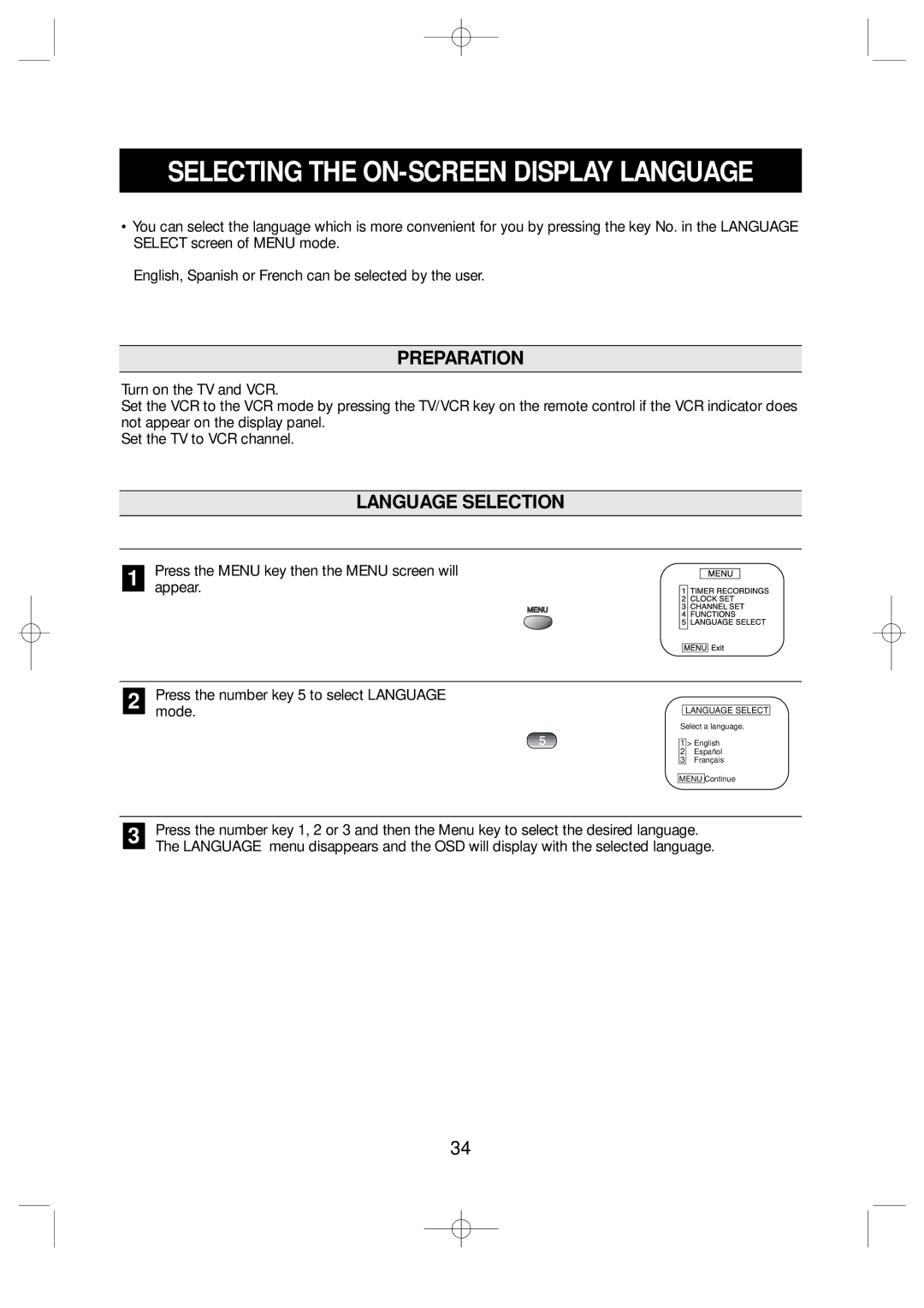 Emerson EV477 owner manual Selecting the ON-SCREEN Display Language, Language Selection, Appear 