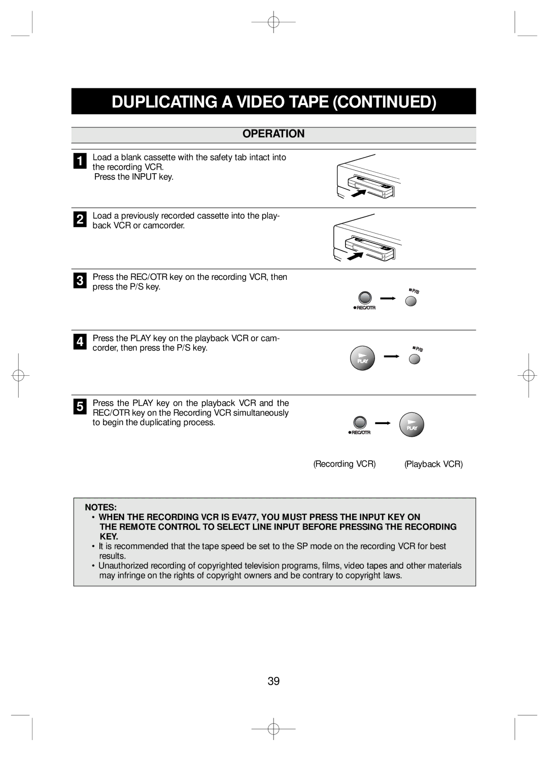 Emerson EV477 owner manual Playback VCR 