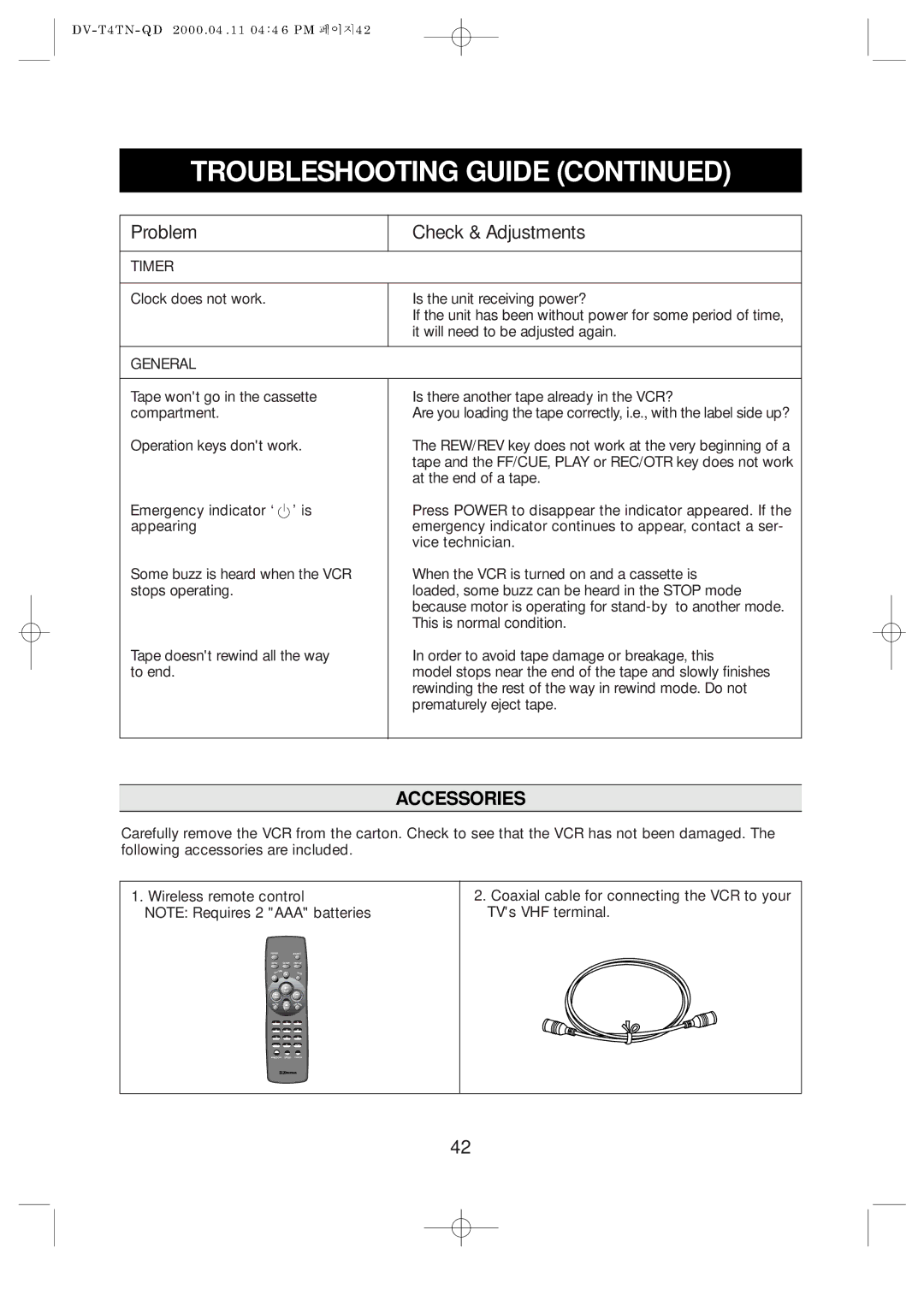 Emerson EV477 owner manual Accessories, Timer 