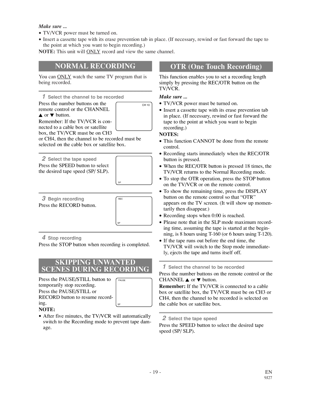 Emerson EWC0902 owner manual Normal Recording, Skipping Unwanted Scenes During Recording 