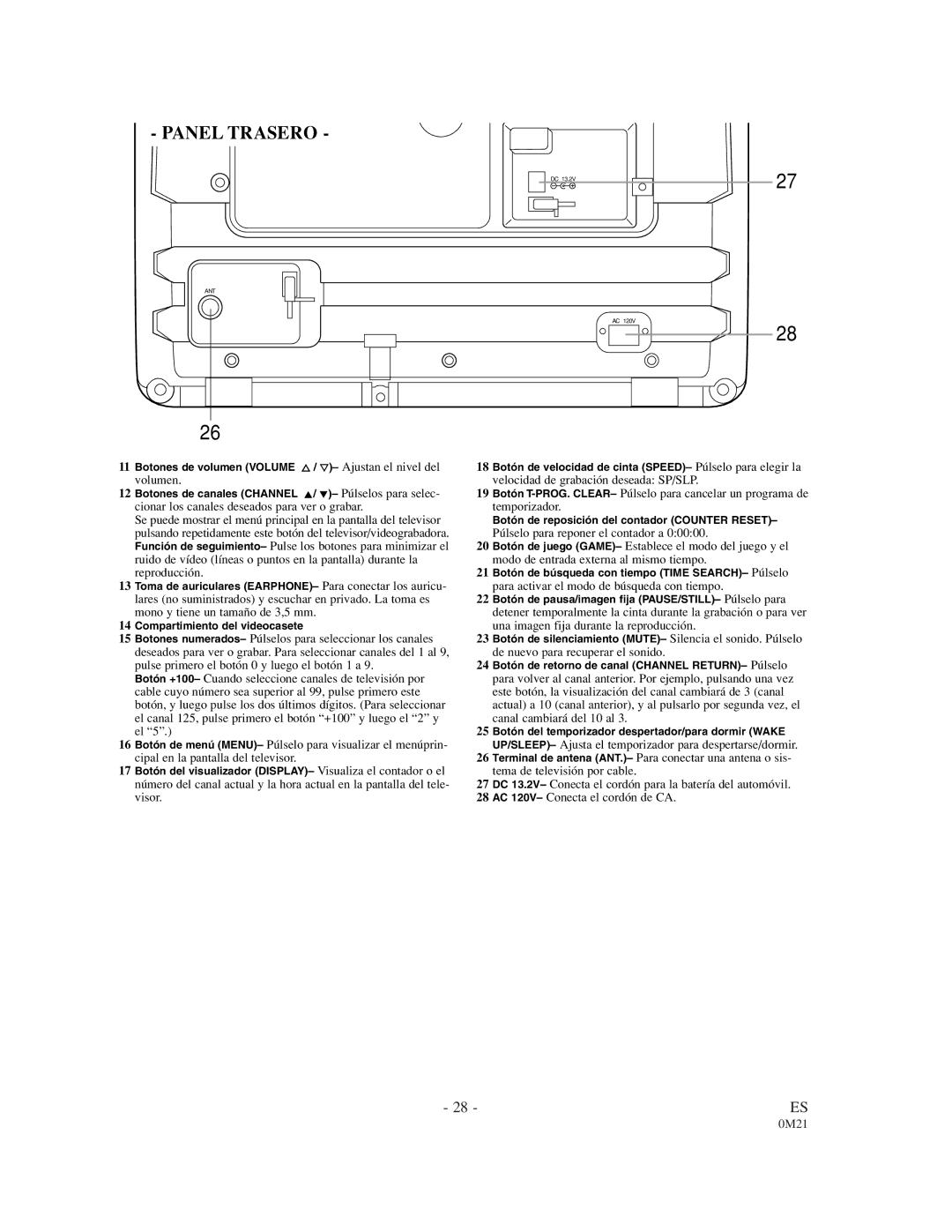 Emerson EWC0902 owner manual Panel Trasero 