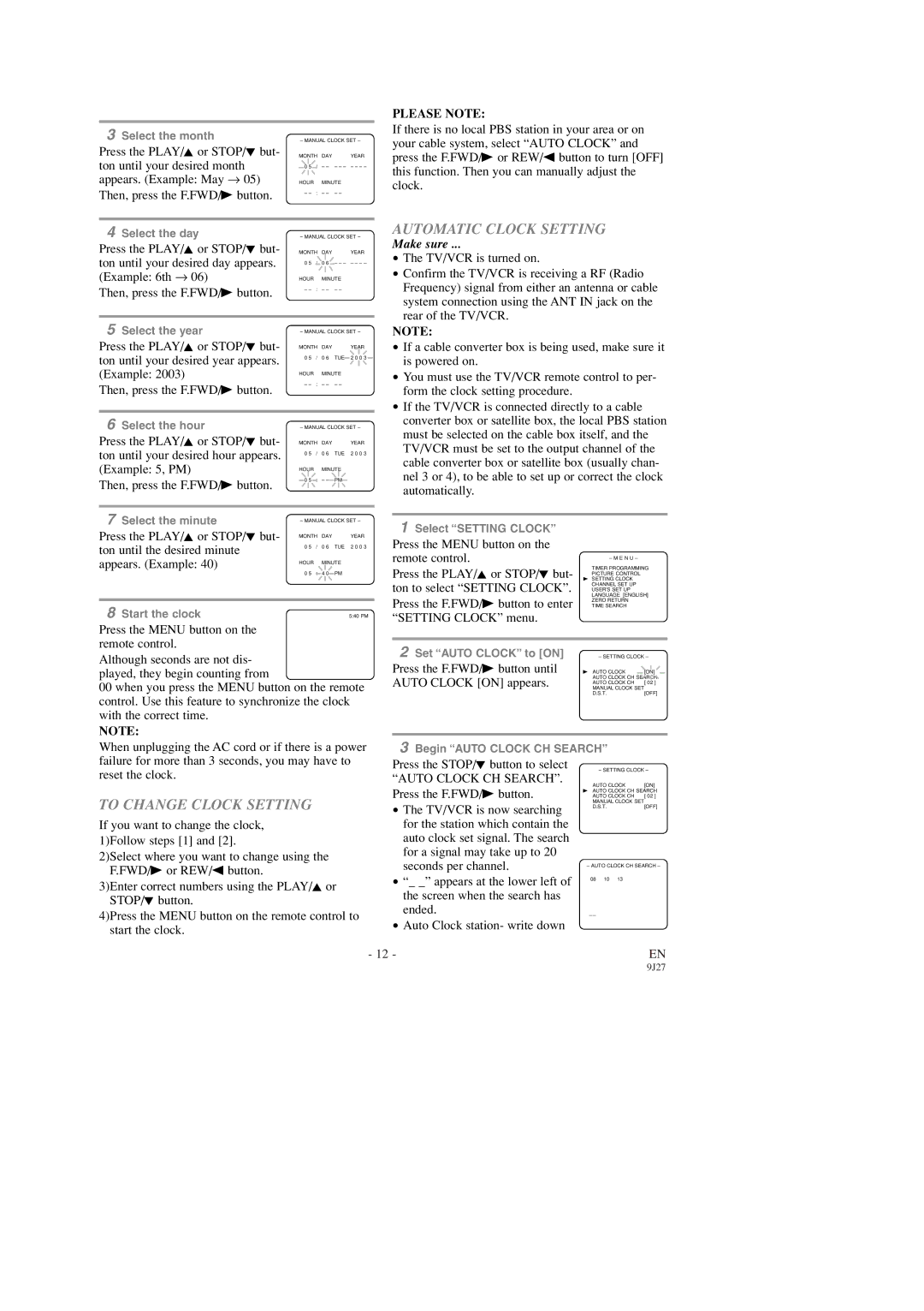 Emerson EWC0903 owner manual Automatic Clock Setting, To Change Clock Setting, Please Note 