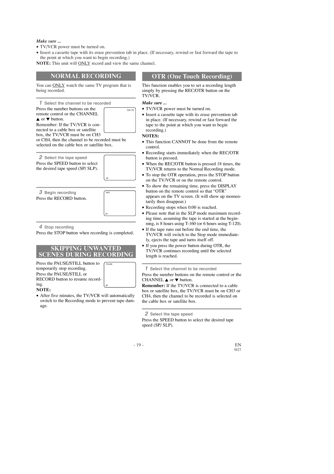 Emerson EWC0903 owner manual Normal Recording, Skipping Unwanted Scenes During Recording 