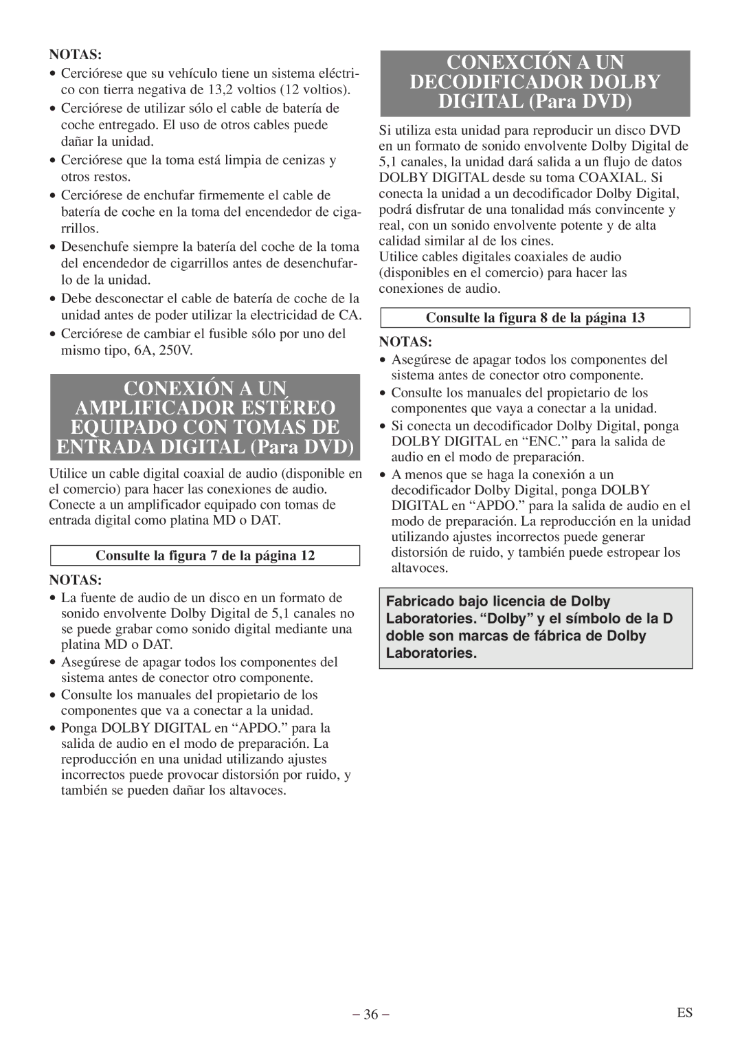 Emerson EWC09D5 owner manual Conexión a UN, Conexción a UN Decodificador Dolby, Notas, Consulte la figura 7 de la página 