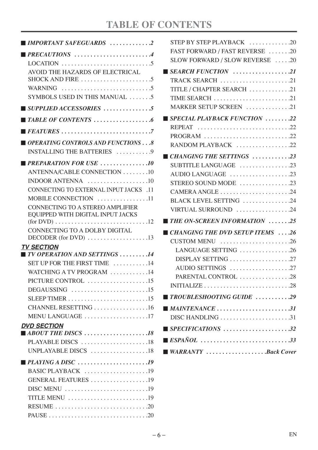 Emerson EWC09D5 B, EWC09D5 owner manual Table of Contents 