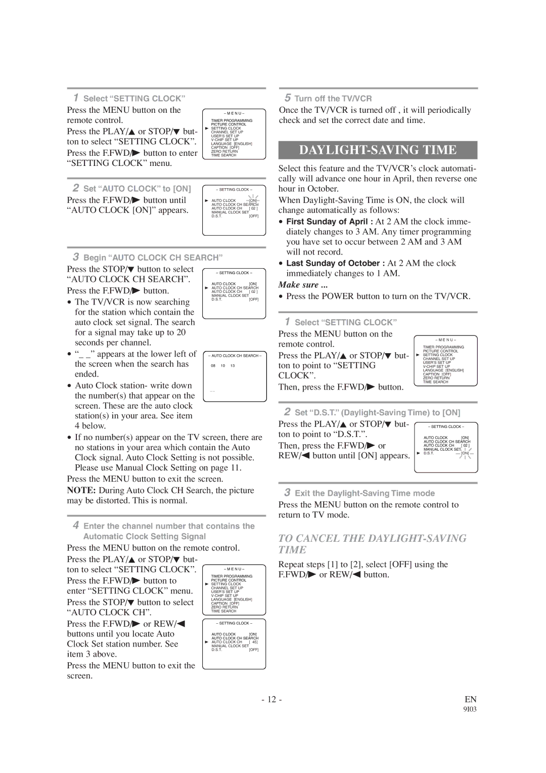 Emerson EWC1303A owner manual To Cancel the DAYLIGHT-SAVING Time 