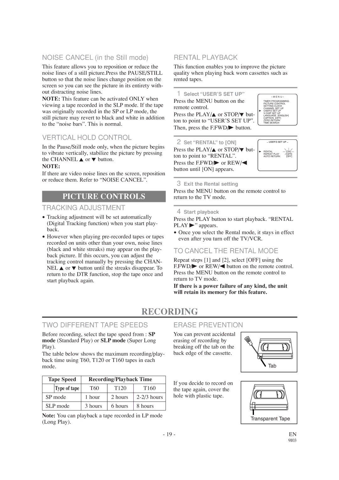 Emerson EWC1303A owner manual Recording, Picture Controls 