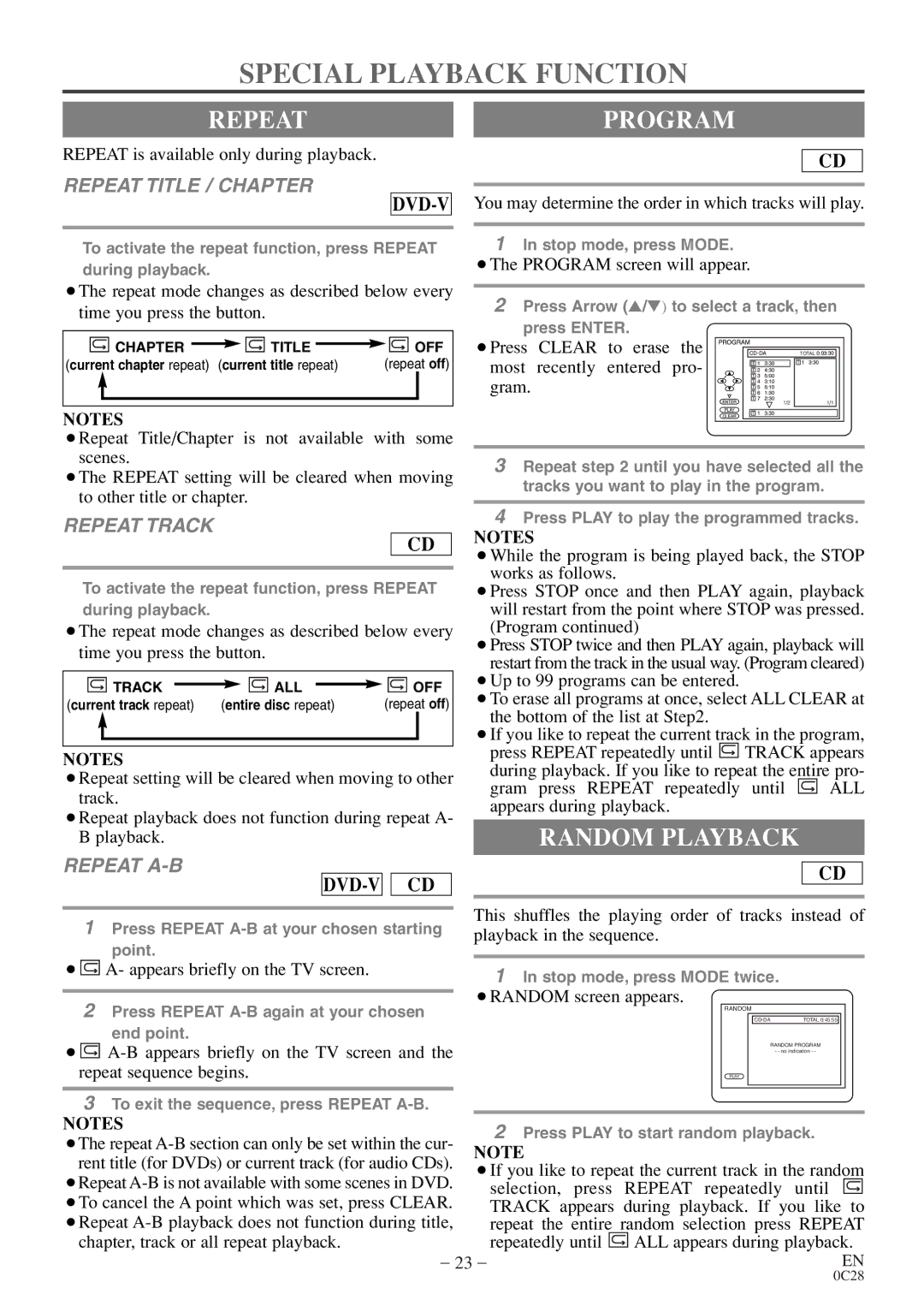 Emerson EWC13D4 owner manual Special Playback Function, Repeatprogram, Random Playback 