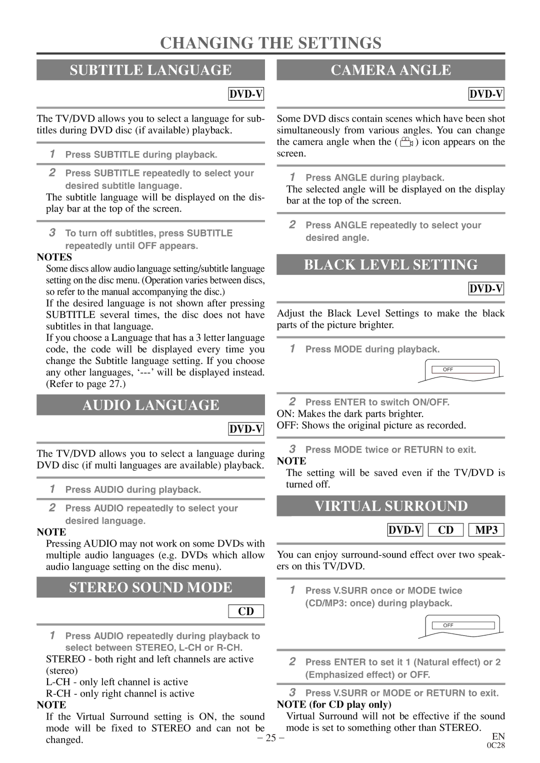 Emerson EWC13D4 owner manual Changing the Settings 