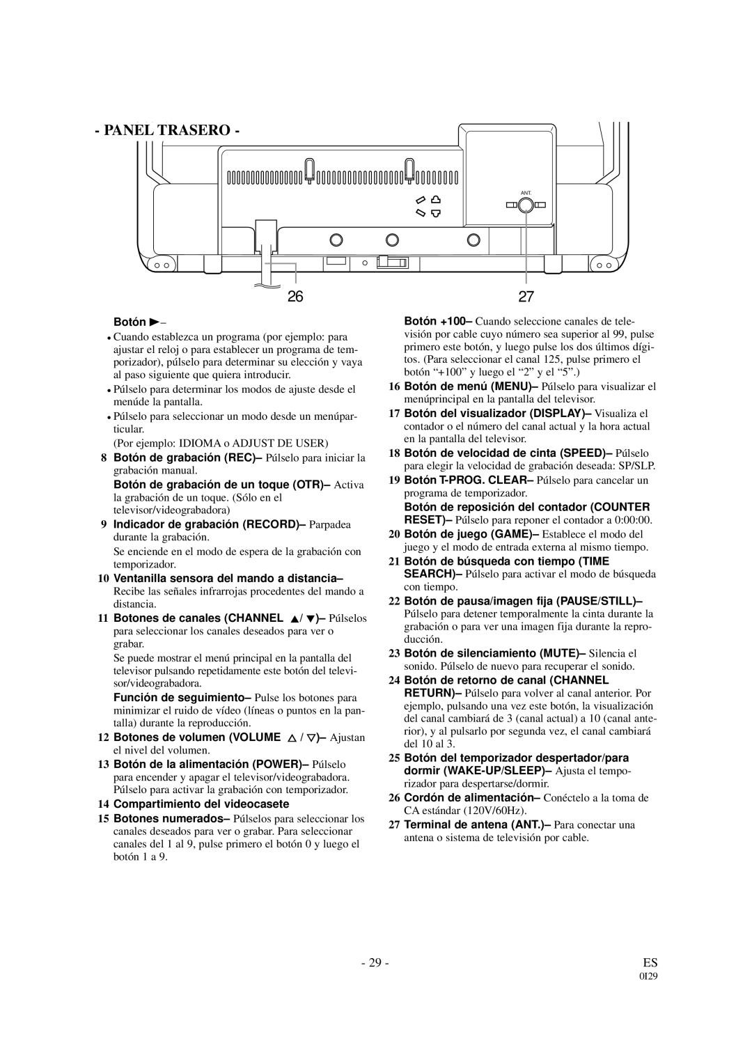 Emerson EWC1901 owner manual Panel Trasero 