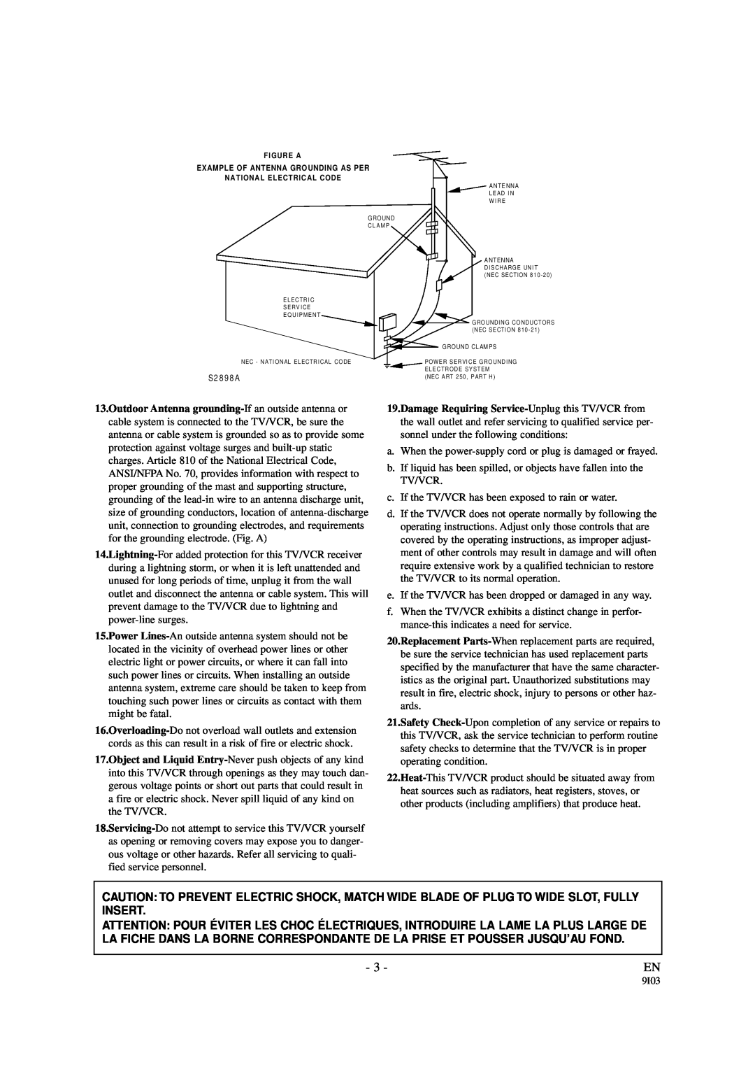 Emerson EWC1901 owner manual S2 8 9 8 A, F Igure A Example Of Antenna Grounding As Per, National Elect Rical Code 