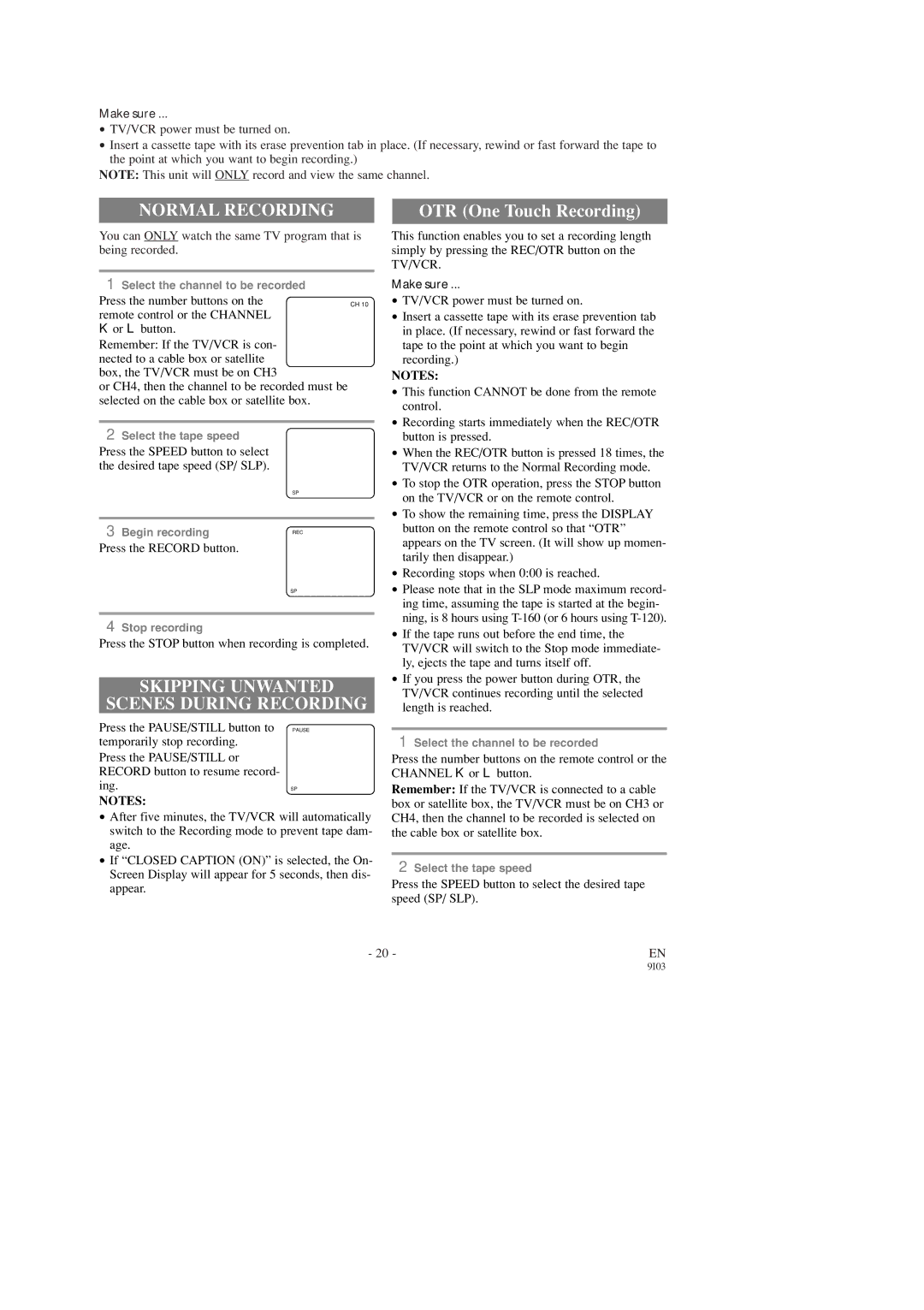 Emerson EWC1903, EWC1303 owner manual Normal Recording, Skipping Unwanted Scenes During Recording 