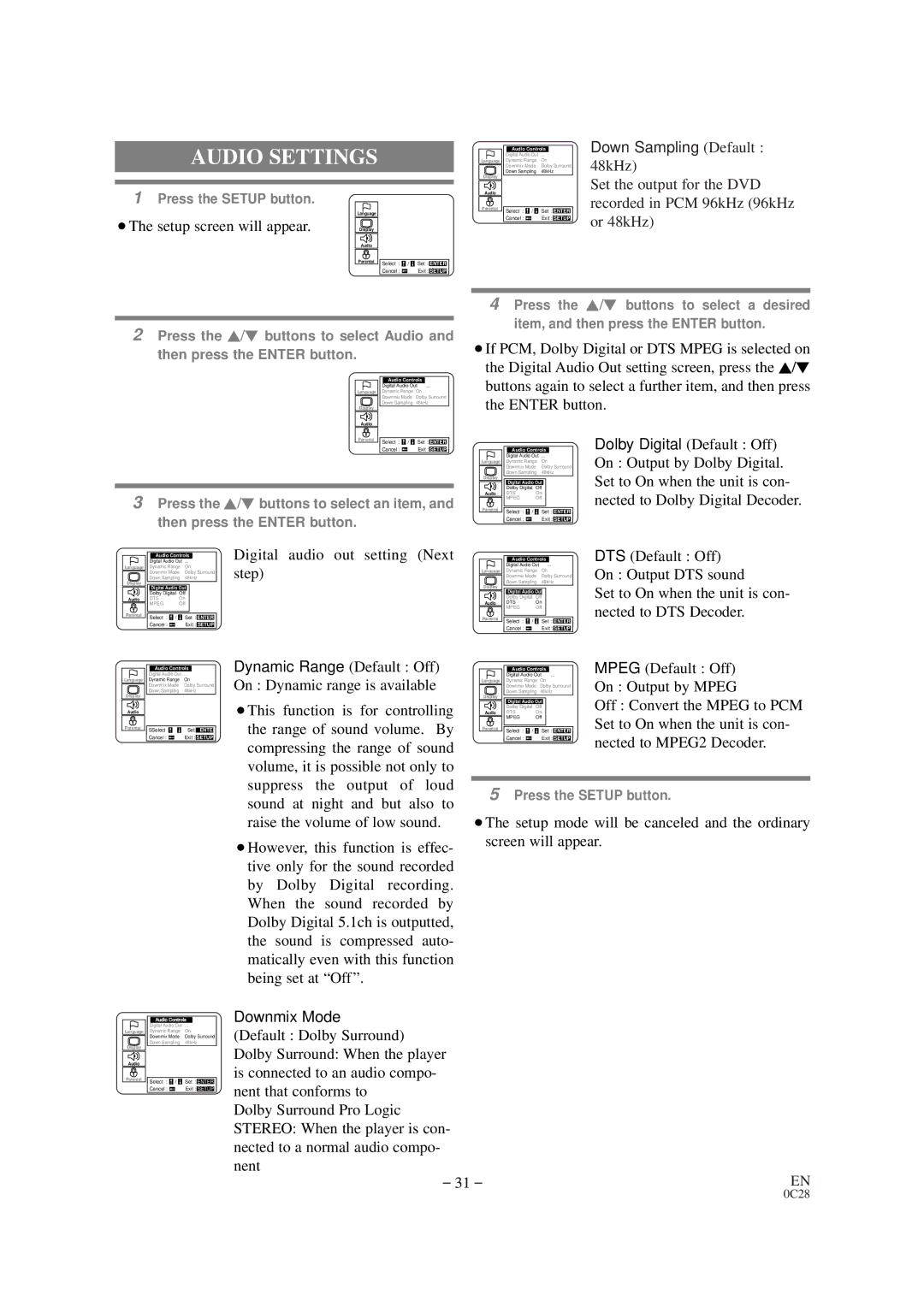 Emerson EWC19D1 owner manual Audio Settings 