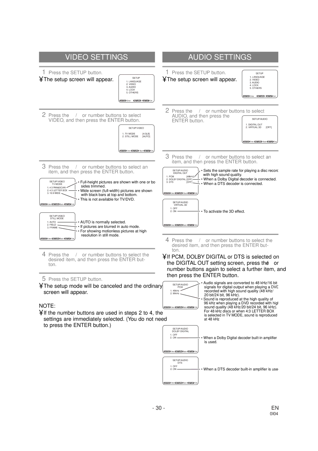 Emerson EWC19DA owner manual Video Settings, Audio Settings 