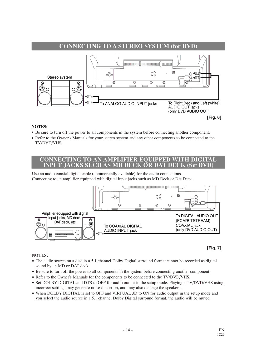 Emerson EWC19T1 owner manual Connecting to a Stereo System for DVD 