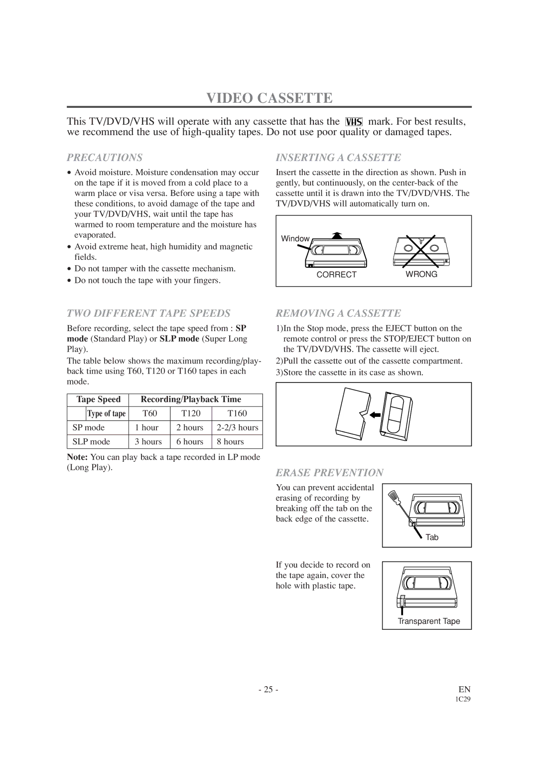 Emerson EWC19T1 owner manual Video Cassette 