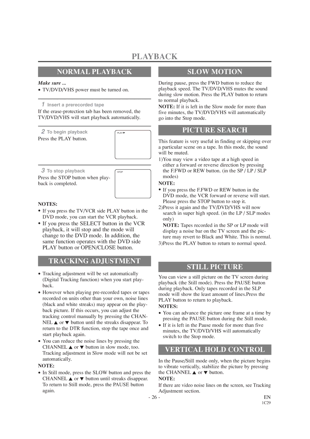 Emerson EWC19T1 owner manual Playback 