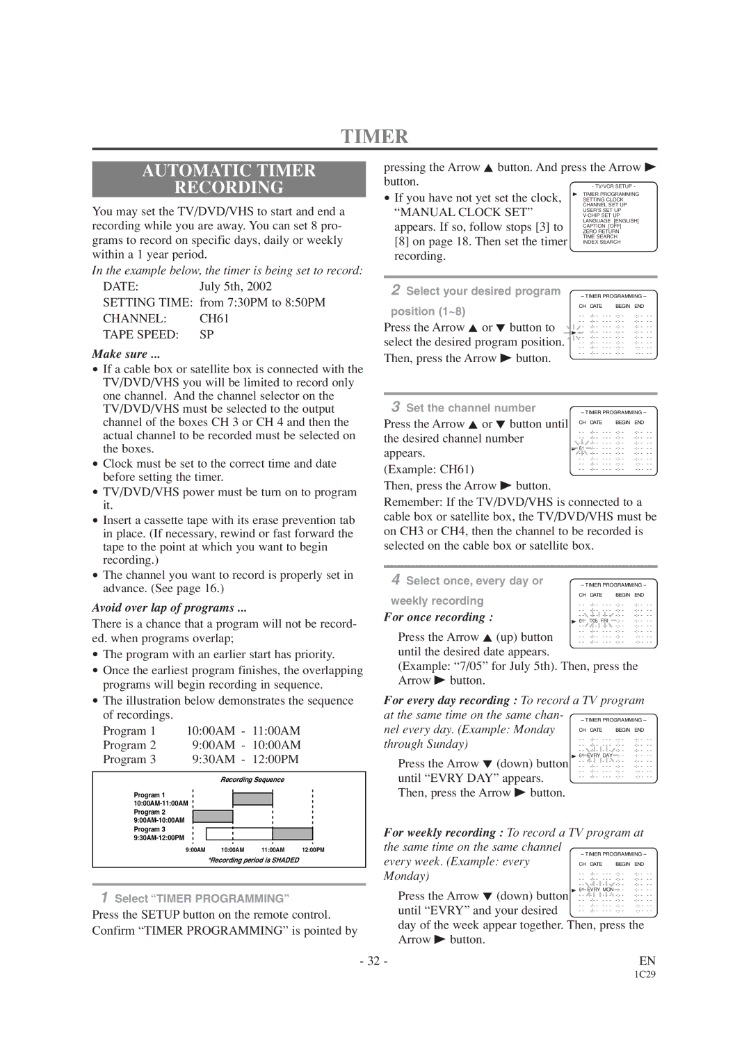 Emerson EWC19T1 owner manual Automatic Timer Recording 