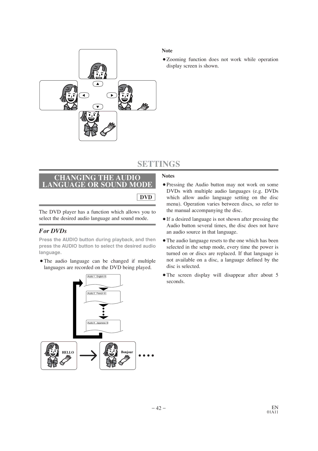 Emerson EWC19T1 owner manual Settings, Changing the Audio Language or Sound Mode 