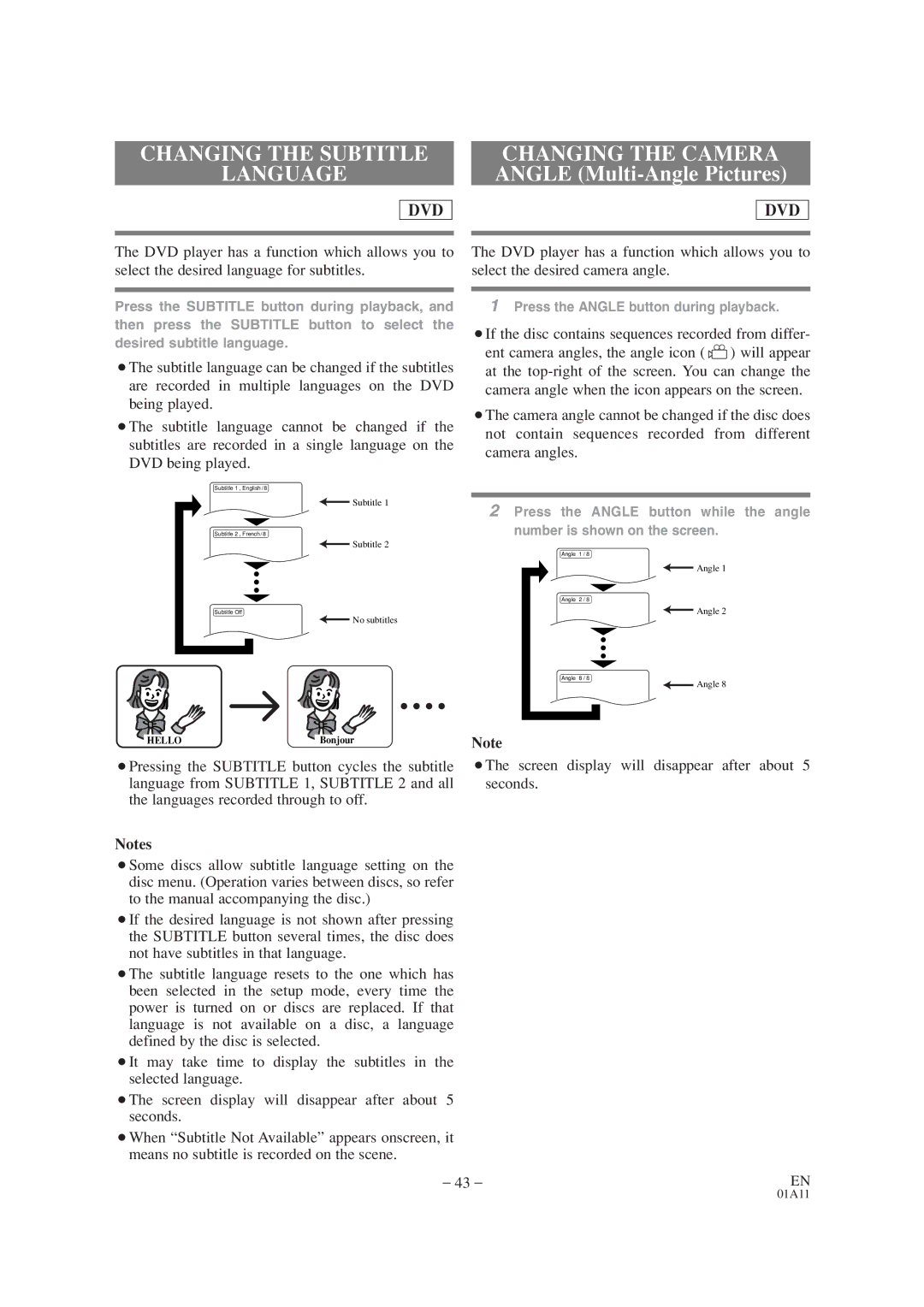 Emerson EWC19T1 owner manual Changing the Subtitle Language, Changing the Camera Angle Multi-Angle Pictures 