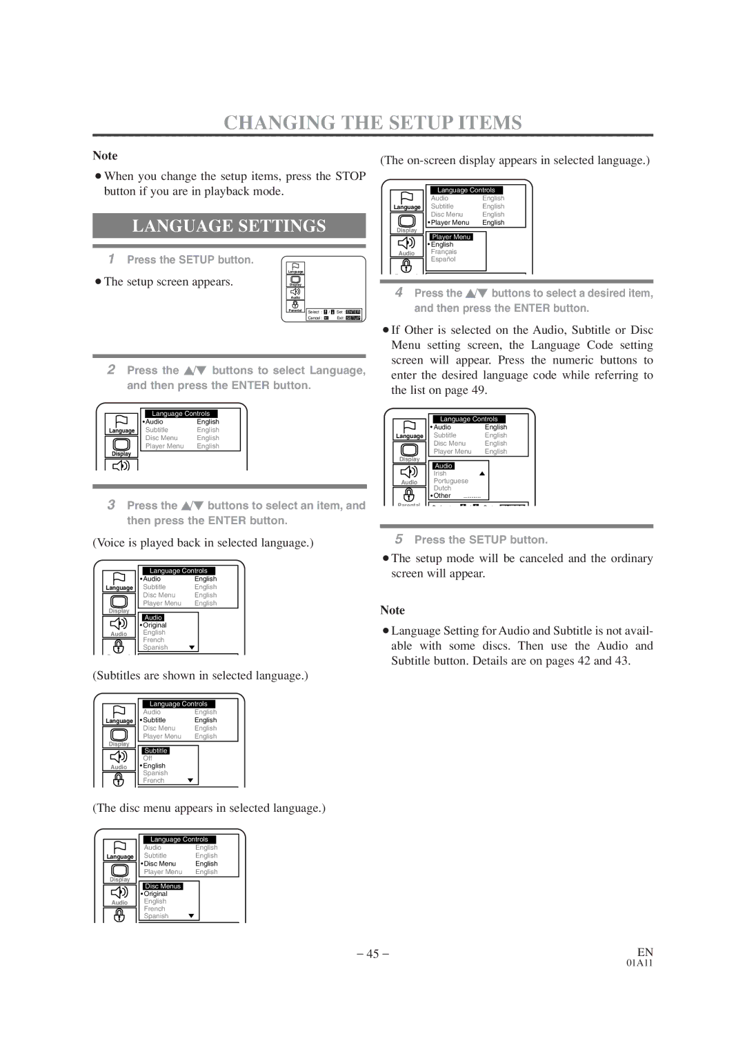 Emerson EWC19T1 owner manual Language Settings, ¡The setup screen appears 