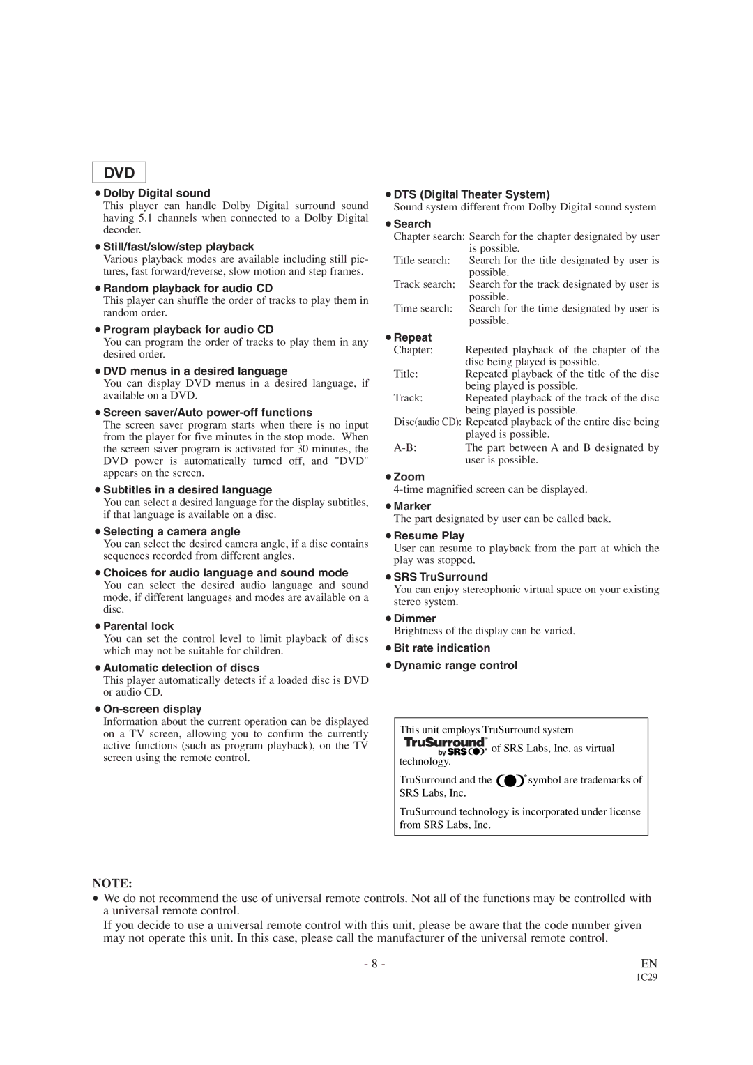 Emerson EWC19T1 owner manual Dvd 