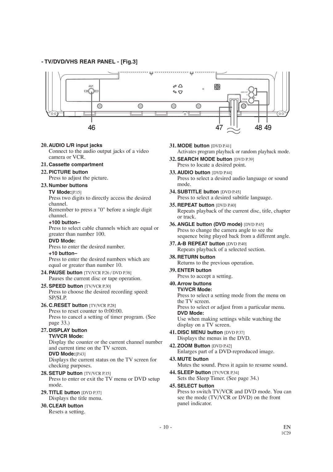 Emerson EWC19T2 Connect to the audio output jacks of a video camera or VCR, Press to adjust the picture, Resets a setting 