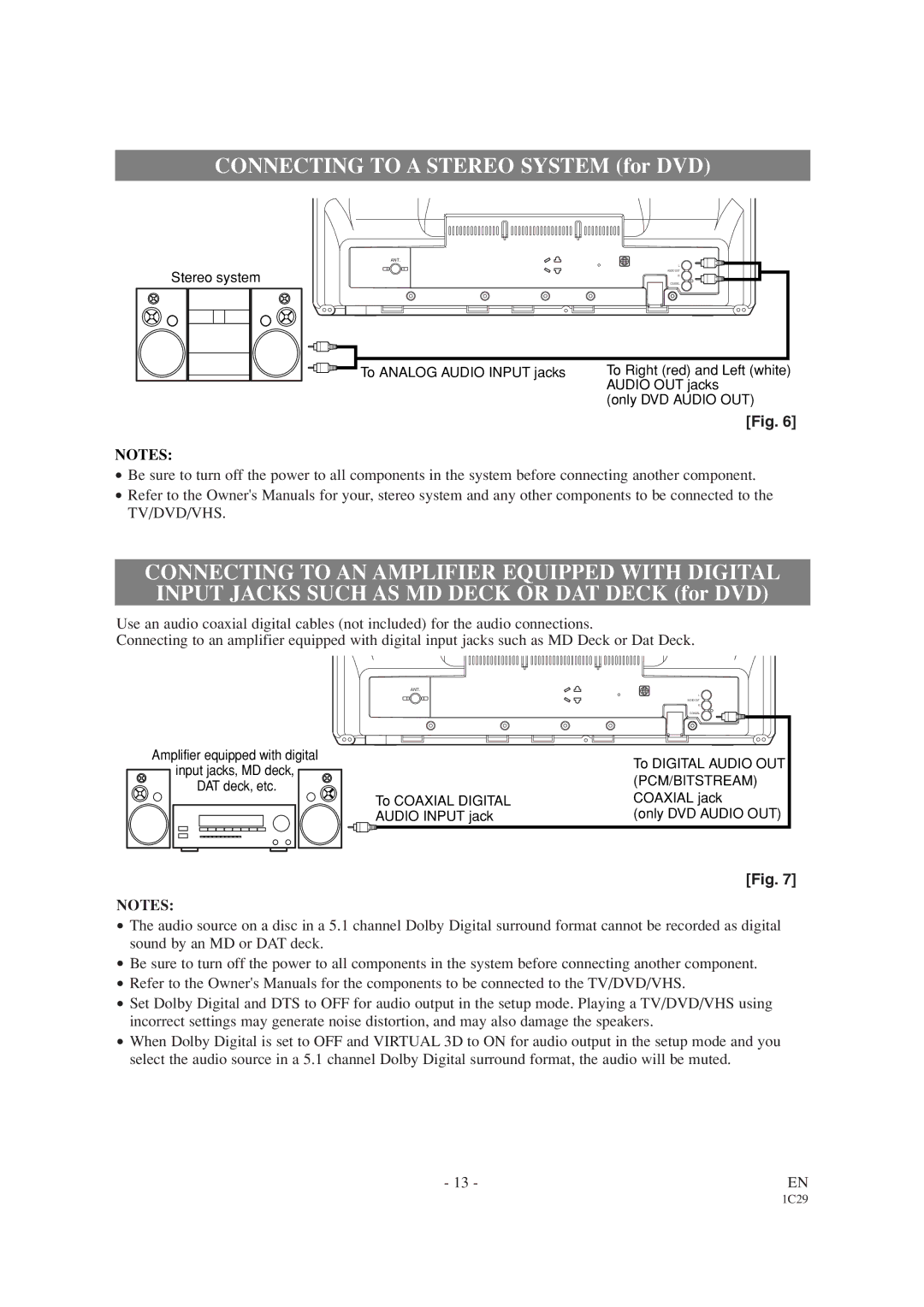 Emerson EWC19T2 owner manual Connecting to a Stereo System for DVD 