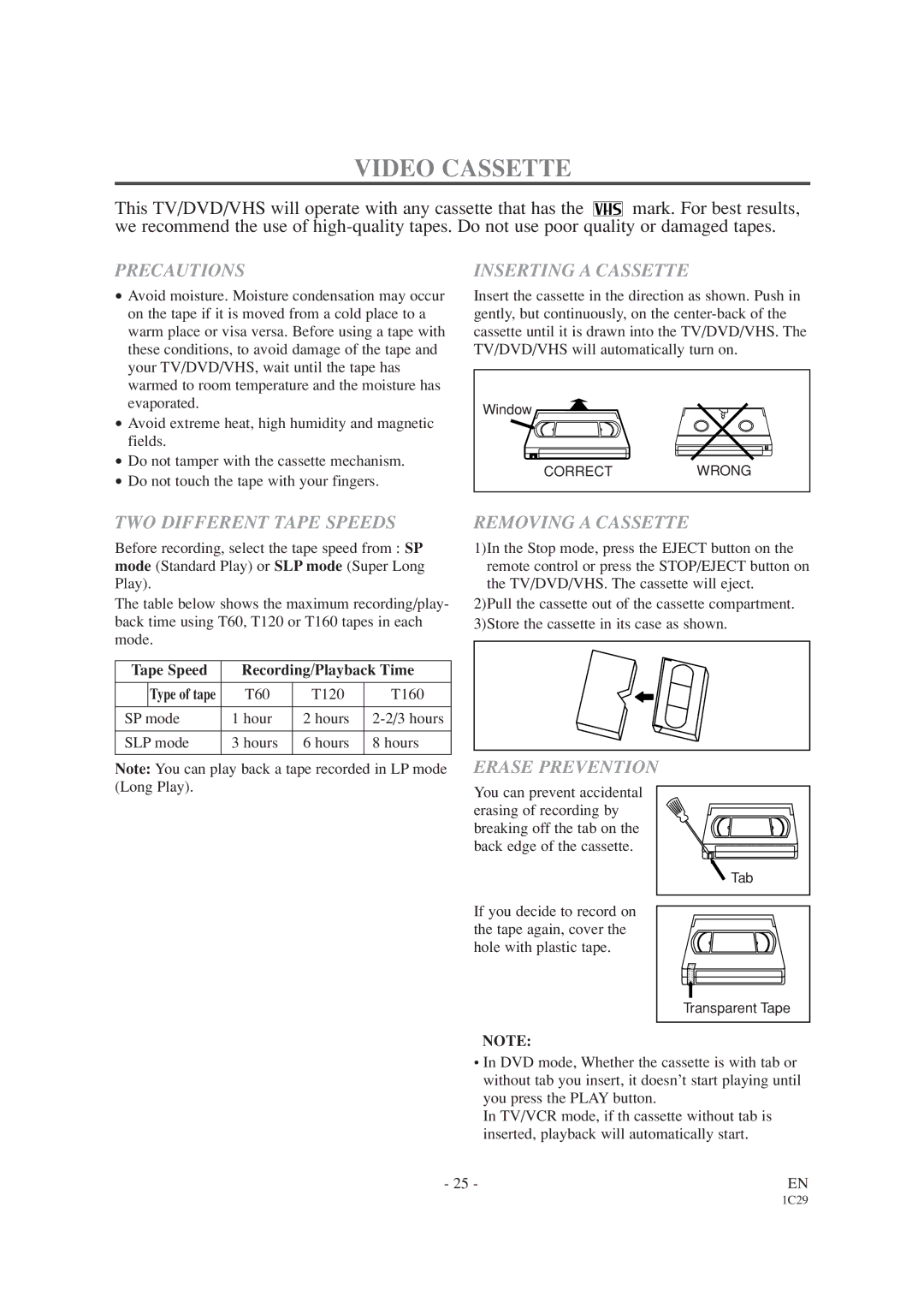 Emerson EWC19T2 owner manual Video Cassette 