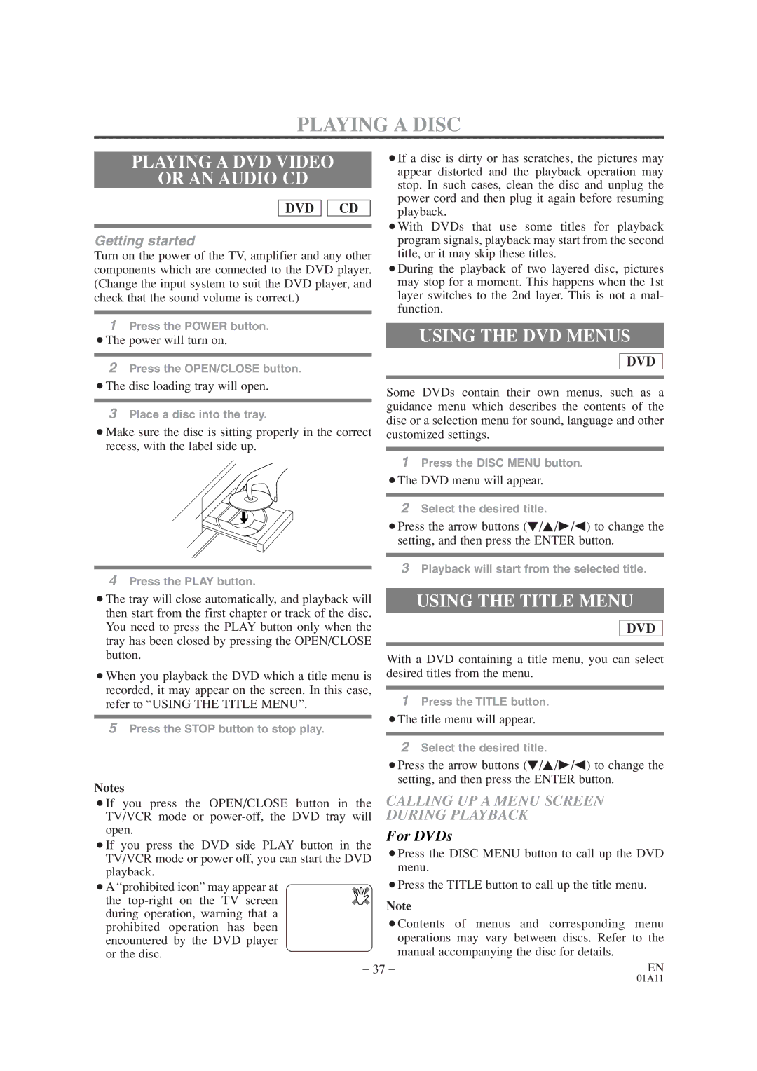 Emerson EWC19T2 owner manual Playing a DVD Video Or AN Audio CD, Using the DVD Menus, Using the Title Menu 