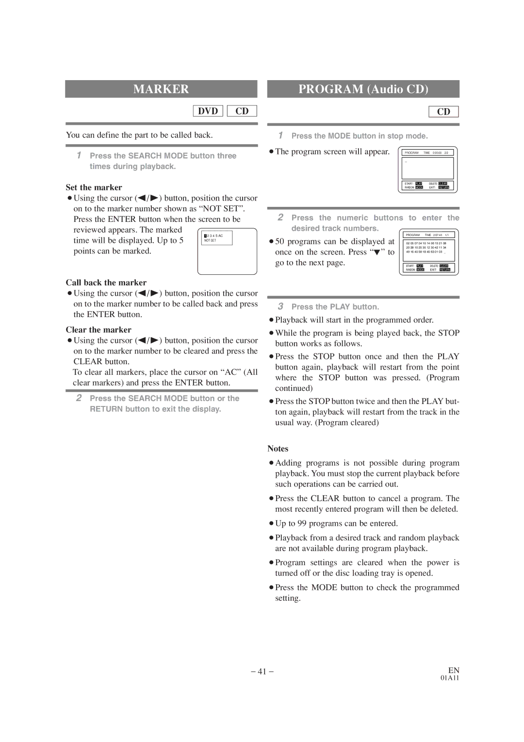 Emerson EWC19T2 owner manual Marker, Set the marker, Call back the marker, Clear the marker 