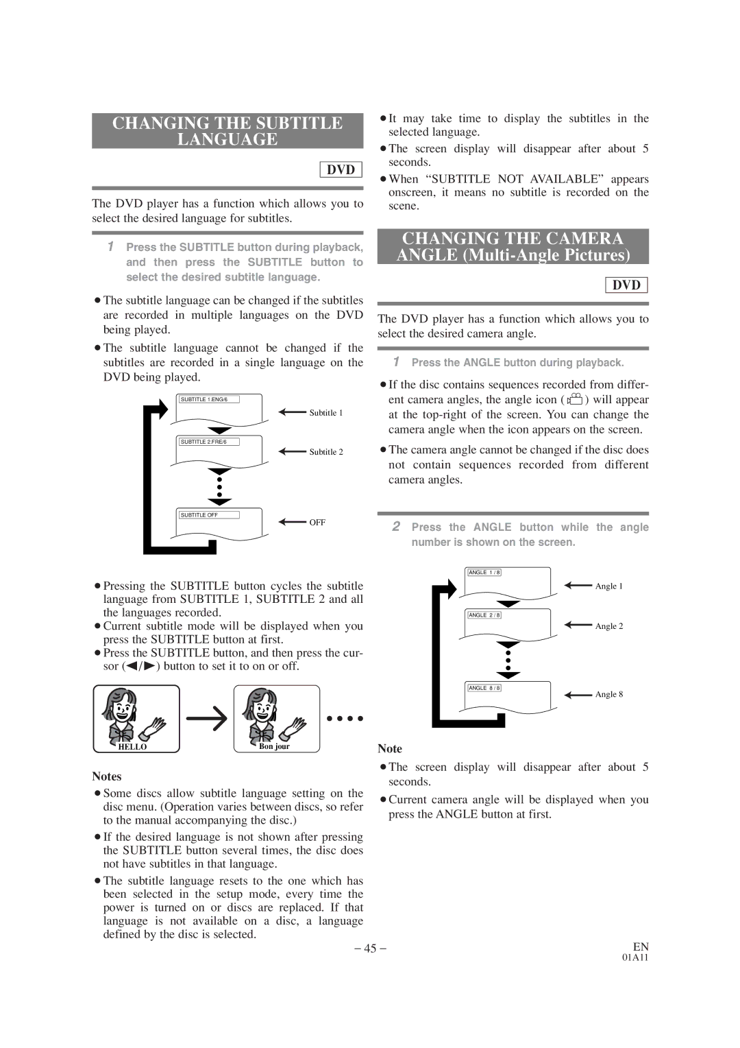 Emerson EWC19T2 owner manual Changing the Subtitle Language, Changing the Camera Angle Multi-Angle Pictures 