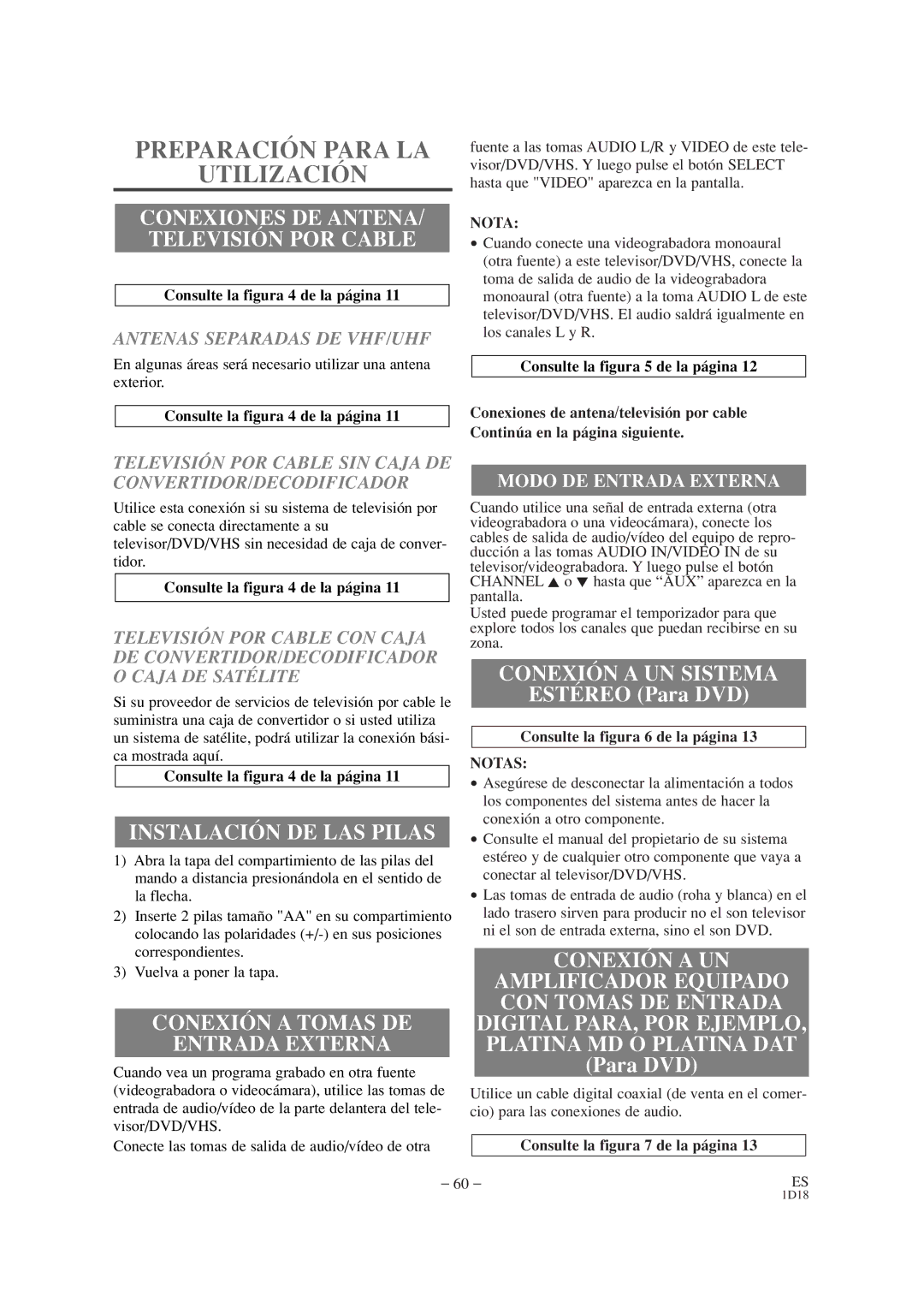 Emerson EWC19T2 owner manual Preparación Para LA Utilización, Instalación DE LAS Pilas, Conexión a Tomas DE Entrada Externa 