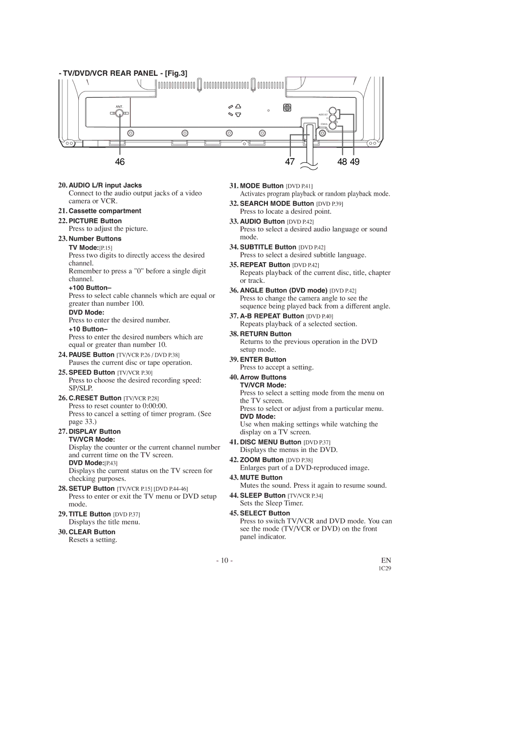 Emerson EWC19T3 Connect to the audio output jacks of a video camera or VCR, Press to adjust the picture, Resets a setting 