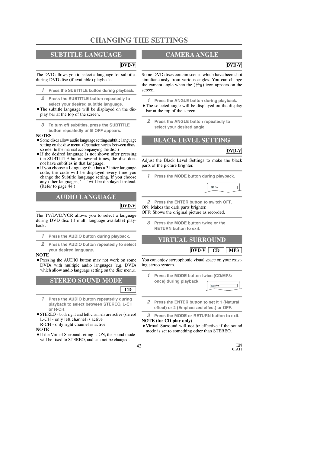 Emerson EWC19T3 owner manual Changing the Settings 