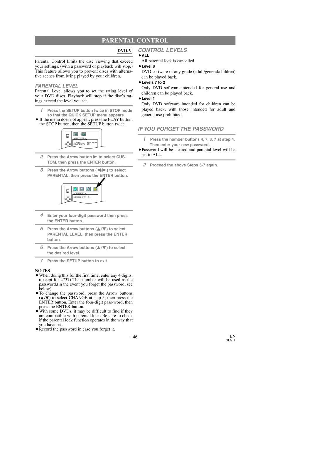 Emerson EWC19T3 owner manual Parental Control, All parental lock is cancelled 