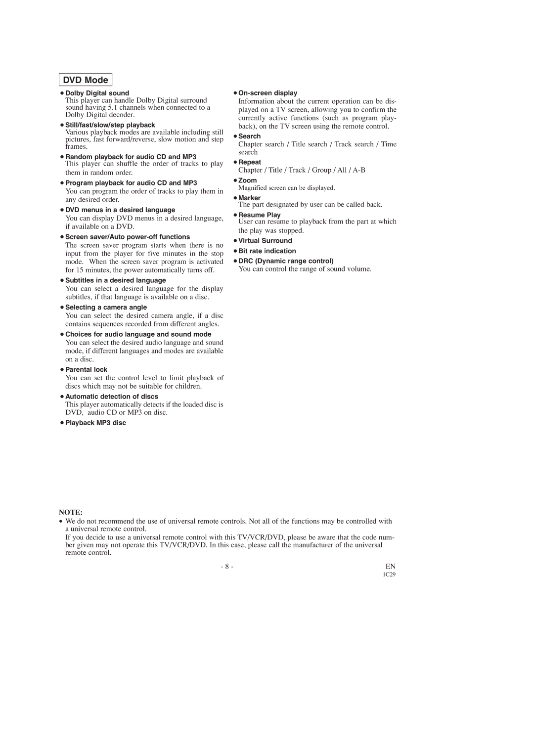 Emerson EWC19T3 Chapter search / Title search / Track search / Time search, Chapter / Title / Track / Group / All / A-B 