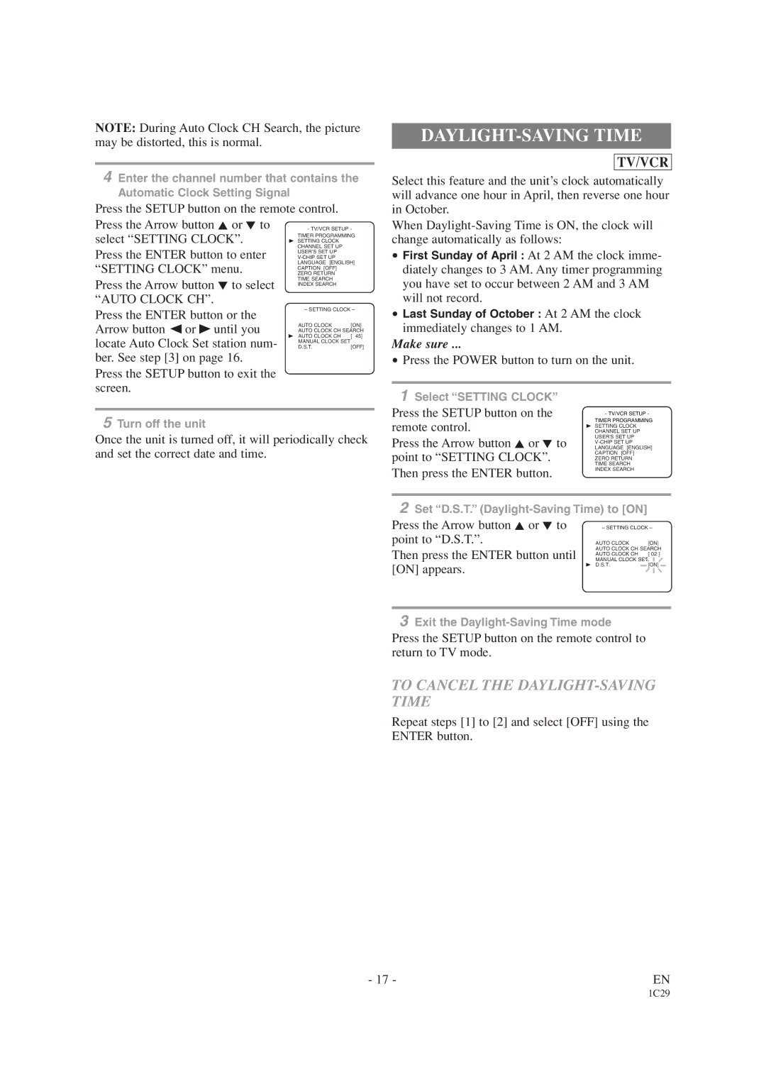 Emerson EWC19T4 owner manual To Cancel the DAYLIGHT-SAVING Time 