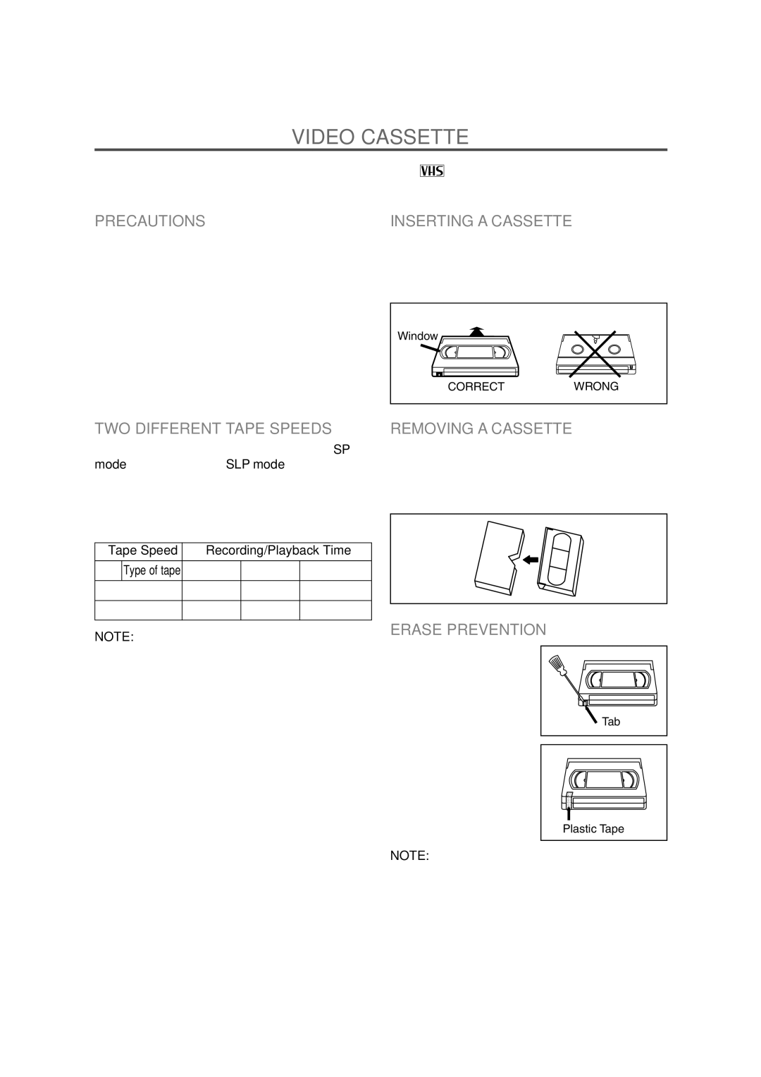 Emerson EWC19T4 owner manual Video Cassette 