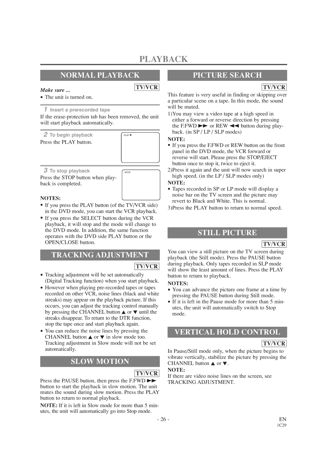 Emerson EWC19T4 owner manual Playback 