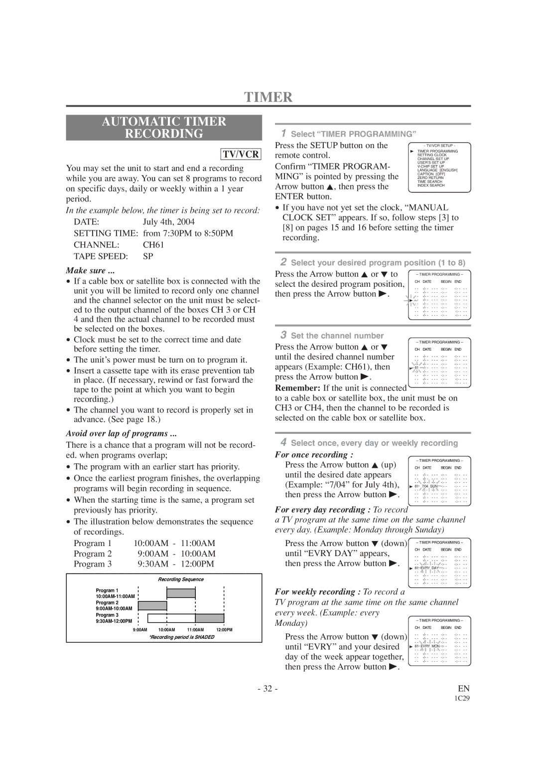 Emerson EWC19T4 owner manual Automatic Timer Recording, Channel CH61 Tape Speed SP 