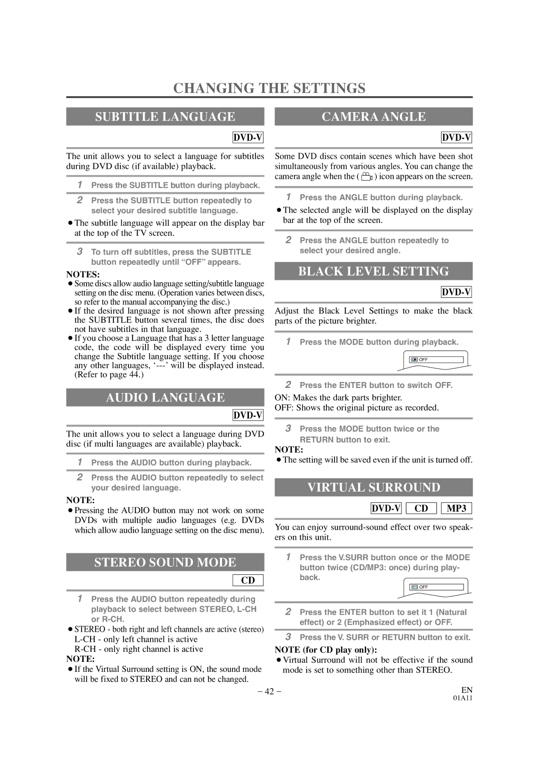 Emerson EWC19T4 owner manual Changing the Settings 