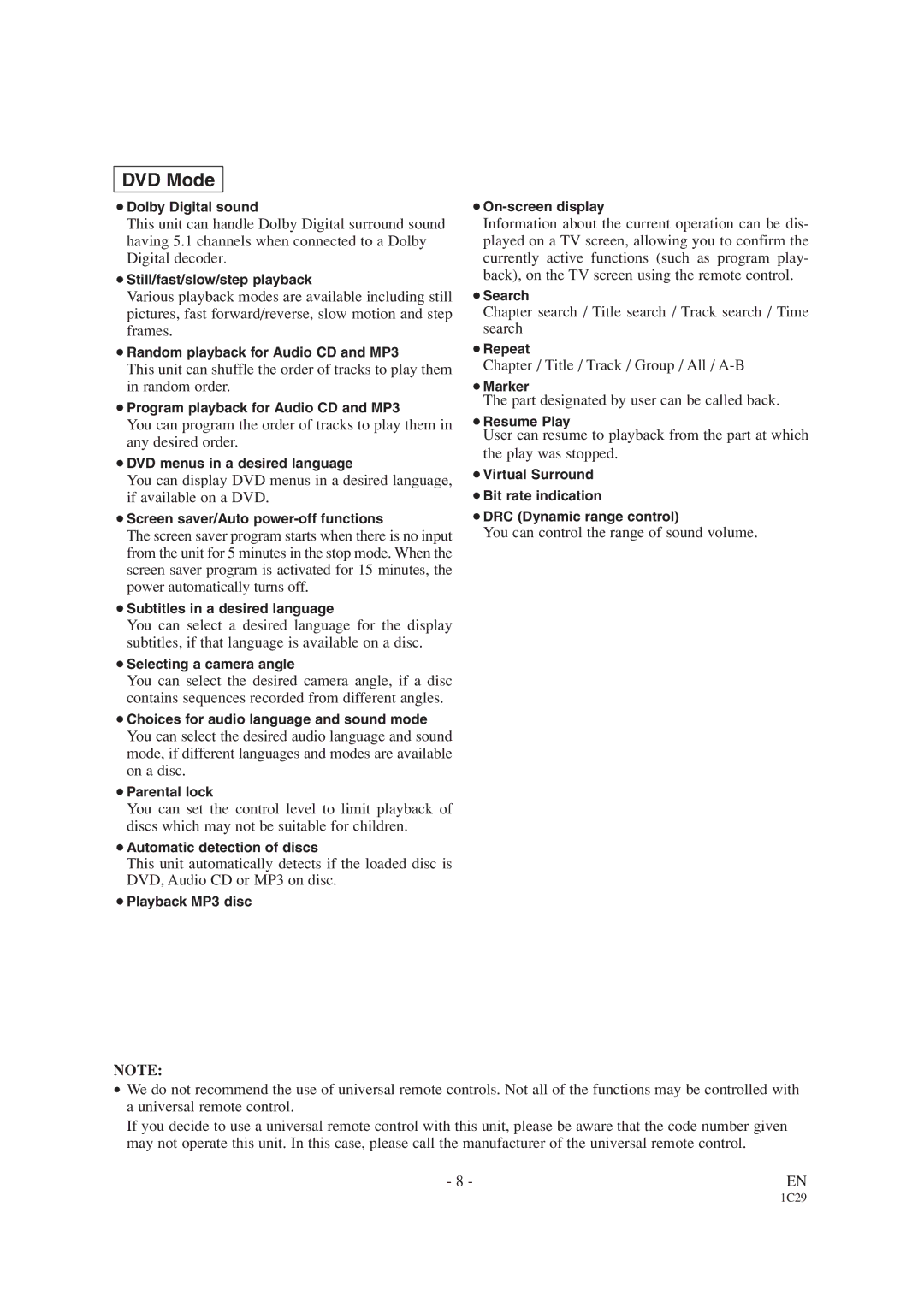 Emerson EWC19T4 owner manual DVD Mode 