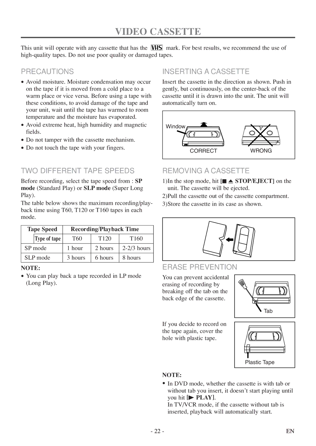 Emerson EWC19T5 owner manual Video Cassette 