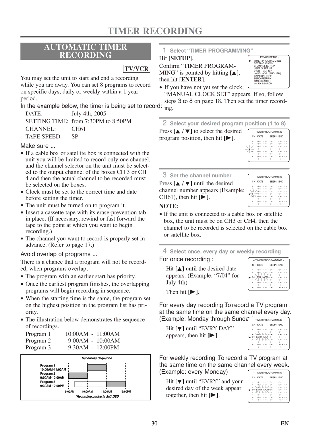 Emerson EWC19T5 owner manual Automatic Timer Recording, Channel CH61 Tape Speed SP 