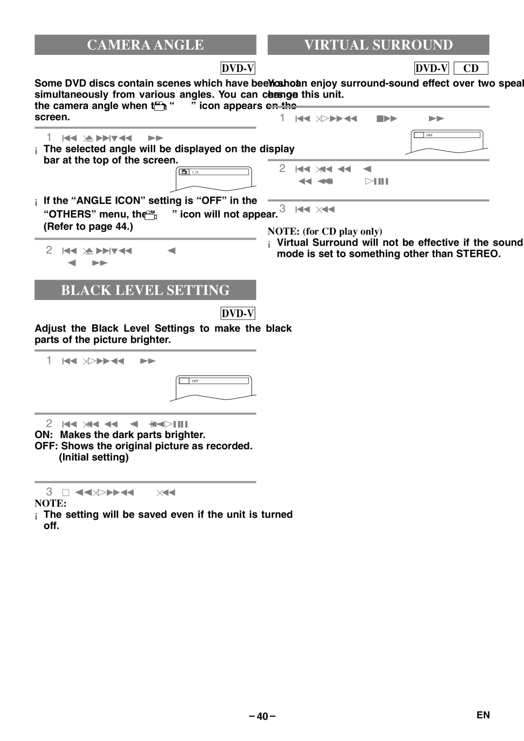 Emerson EWC19T5 owner manual Camera Angle, Black Level Setting, Virtual Surround 